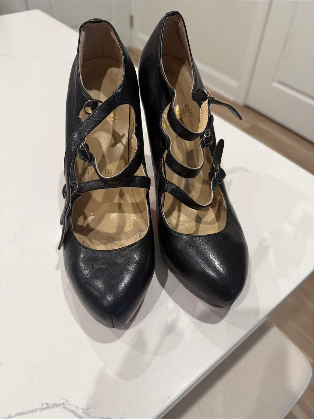 Christian Louboutin Black Multi-Strap Pointed-Toe Pumps